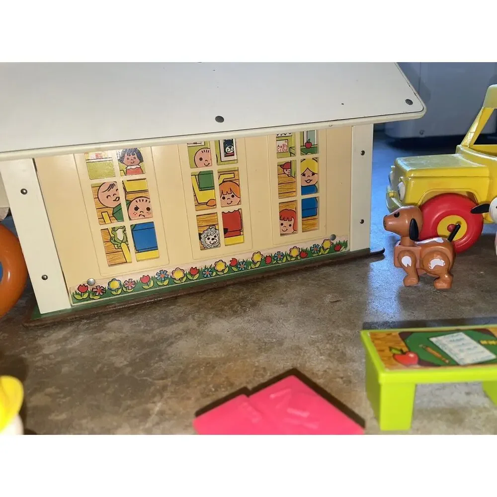 Vintage Fisher Price Little People School 923 Truck 145 Bus Huge Lot Accessories